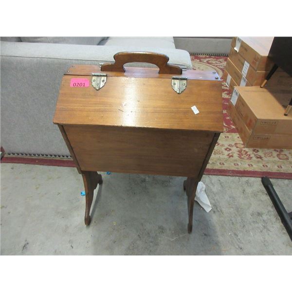 Vintage Wood Floor Standing Sewing Box