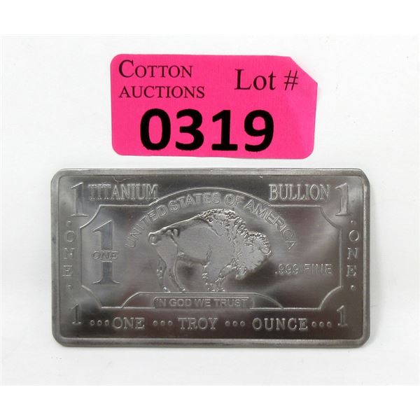 1 Oz. .999 USA Mint Titanium Buffalo Bar