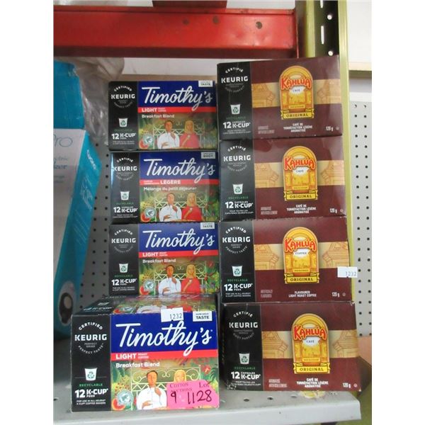 9 Boxes of Timothy's & Kahlua K-Cup Coffee