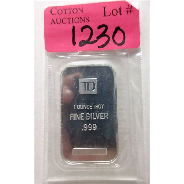 1 Oz. Fine Silver TD Bank Investor Bar