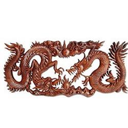 Hand Carved Fighting Dragons Wall Hanger