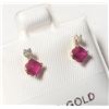 Image 3 : 10K Yellow Gold Ruby(0.44ct) Diamond(0.06ct) Earrings (~Size )(Ring is resizable for $40) (~length i