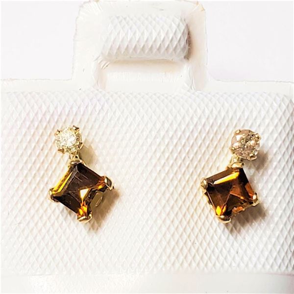 10K Yellow Gold Citrine(0.44ct) Diamond(0.06ct) Earrings (~Size )(Ring is resizable for $40) (~lengt