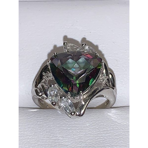 Natural Topaz & Diamond 6.28 Carat 10K Gold Half moon and emerald cut ring with Appraisal $4600.00