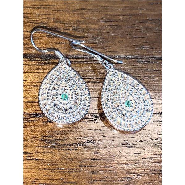 Ladies .925 Silver Diamond 1.06 Carat Tear Drop Style Set of dangle earrings with Appraisal Certific