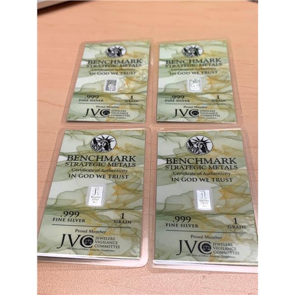 Benchmark Pure .999 Fine Silver 1 Grain wafer bars - Wholesale Lot of 4