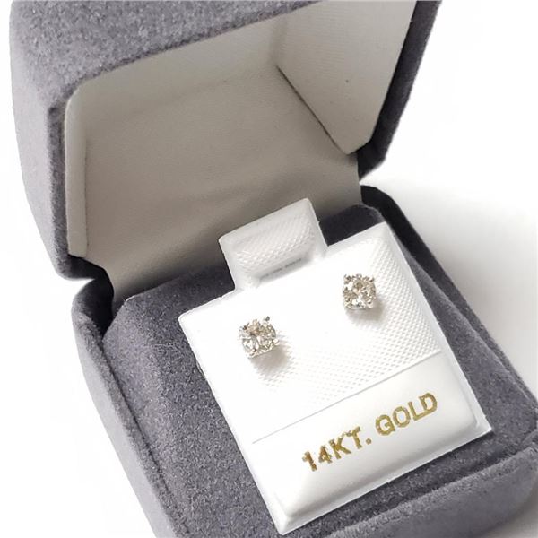 14K White Gold Diamond (0.34Ct,I1-3,F-G) Earrings  (~weight 0.51g), Made in Canada, Appraised Retail