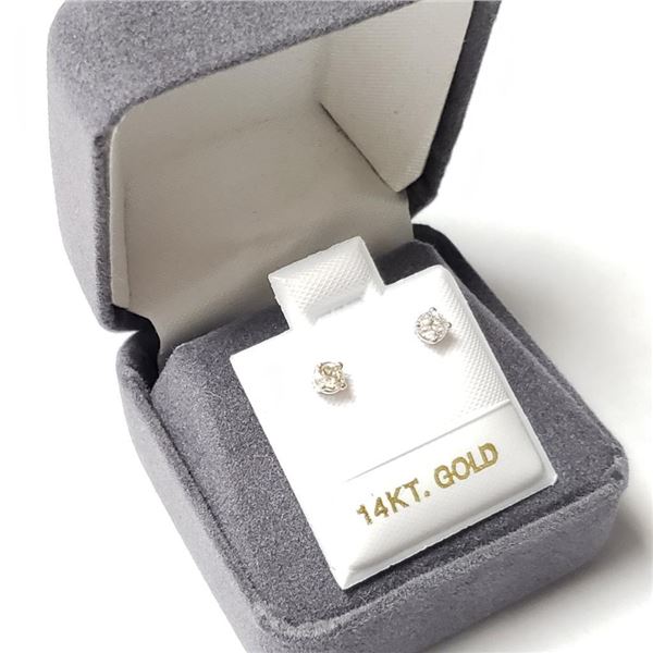 14K White Gold Diamond (0.2Ct,I1-3,F-G) Earrings  (~weight 0.41g), Made in Canada, Appraised Retail 