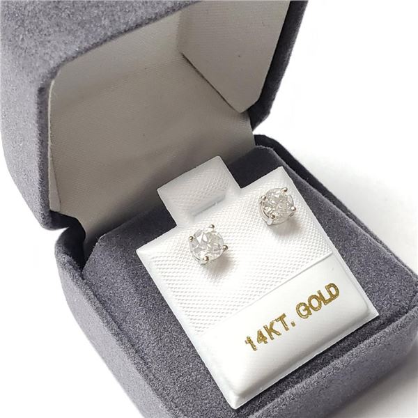 14K White Gold Diamond (0.72Ct,I2-3,G-H) Earrings  (~weight 0.79g), Made in Canada, Appraised Retail