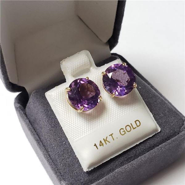 14K Yellow Gold Amethyst(5ct) Earrings  (~weight 2.06g), Made in Canada, Appraised Retail $1000