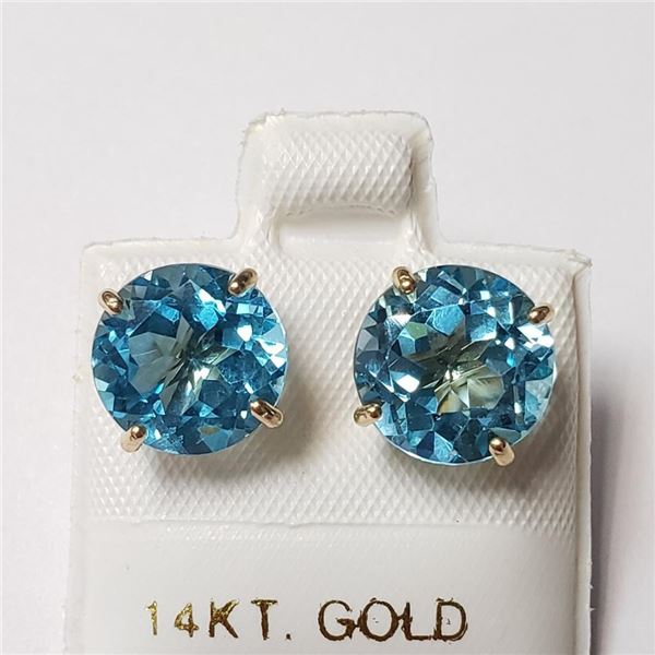 14K Yellow Gold Blue Topaz(6.81ct) Earrings  (~weight 2.31g), Made in Canada, Appraised Retail $1225