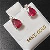 Image 1 : 14K White Gold Ruby(1.2ct) Diamond(0.03ct) Earrings (~weight 1.3g), Made in Canada, Appraised Retail