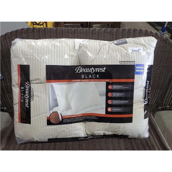 New Beauty Rest Black Copper Ionized, Standard Queen Size Pillows, 2 Pillows