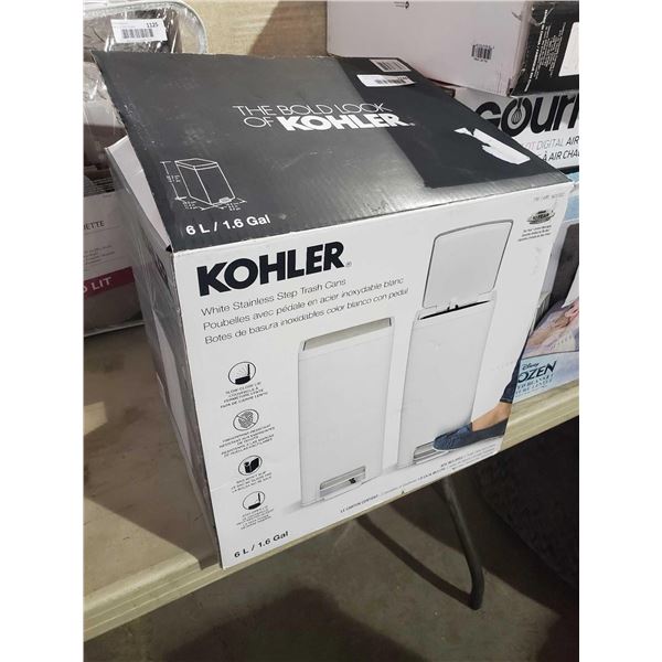 Kohler 6L White Stainless Steel, Step on Garbage Can with Gentle Close Lid