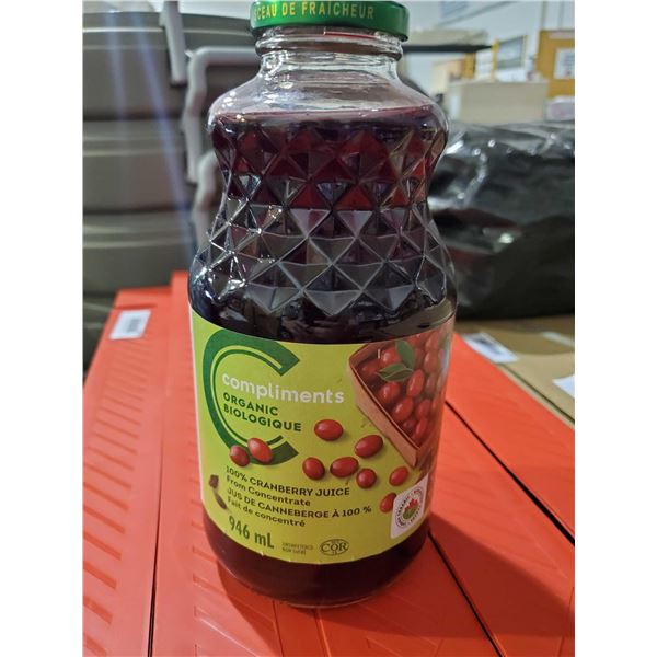 Compliments Organic 100% Cranberry Juice 6x946ml