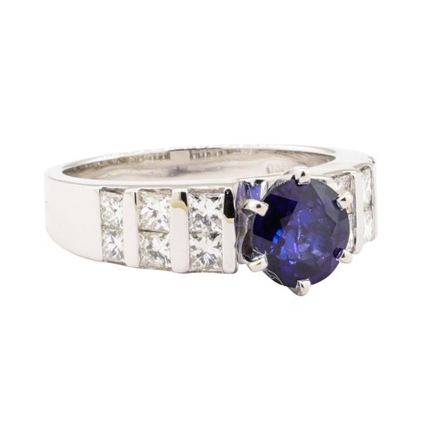 2.16 ctw Blue Sapphire And Diamond Ring - 14KT White Gold