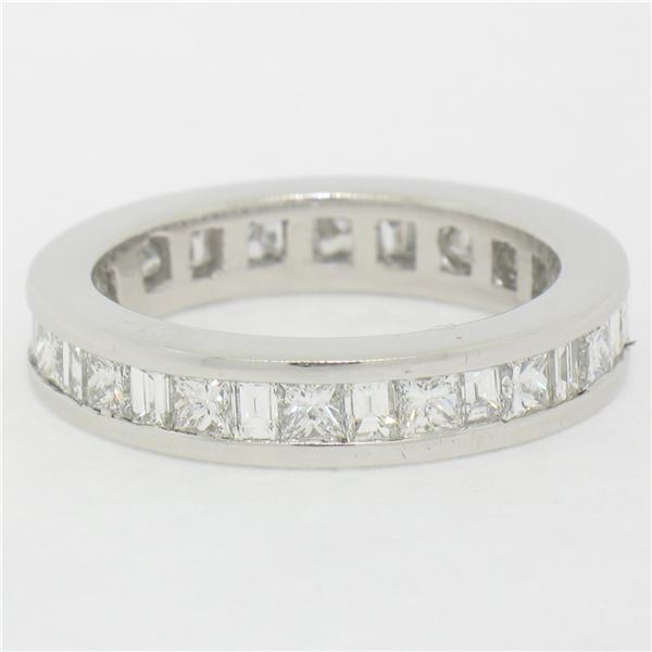 Platinum 1.45 ctw Channel Set Princess and Baguette Diamond Eternity Band Ring