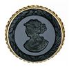 Image 1 : Vintage 14k Yellow Gold Carved Round Hematite Intaglio Brooch or Pendant