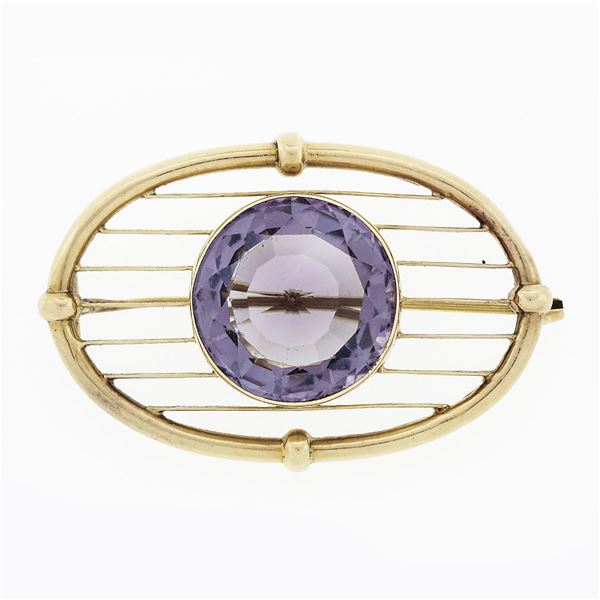 Antique Victorian 18k Yellow Gold Music Strings Brooch Lavender Purple Amethyst