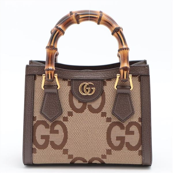 Gucci Brown GG Jumbo Canvas Leather Diana Mini Tote Bag 655661