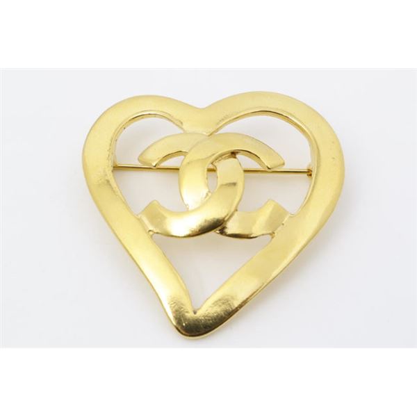 Chanel Vintage Gold-tone CC Heart Brooch