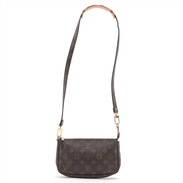 Louis Vuitton Brown Monogram Canvas Leather Pochette Accessories Shoulder Bag