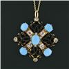 Image 6 : Antique Victorian 18k Gold Mine Diamond Turquoise & Black Enamel Open Pendant