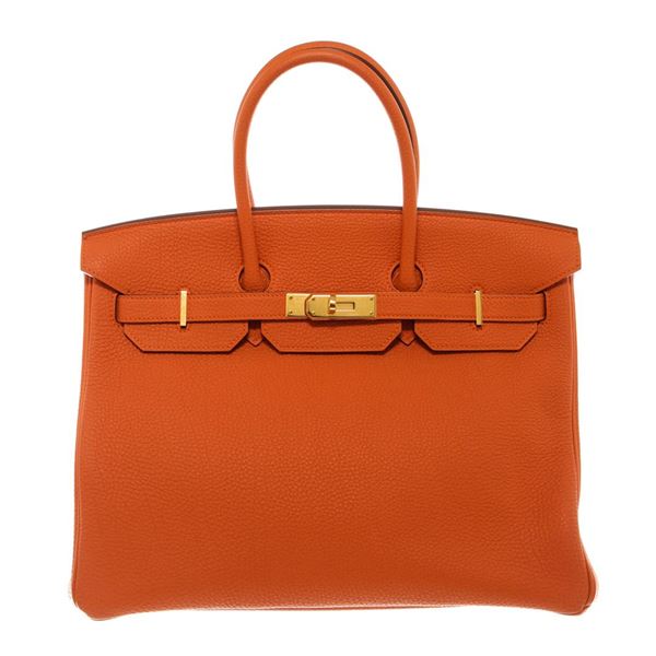 Hermes Orange Togo Leather Candy Birkin 35 cm Handbag