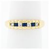 Image 1 : 18K Gold 0.36 ctw Channel Square Sapphire Round Diamond Scalloped Stack Band Rin