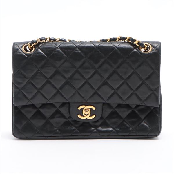 Chanel Black Quilted Lambskin Leather Double Flap Shoulder Bag