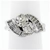 Image 1 : Art Deco Platinum 1.48 ctw Old European and Baguette Cut Diamond Bypass Ring