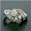 Image 2 : Art Deco Platinum 1.48 ctw Old European and Baguette Cut Diamond Bypass Ring