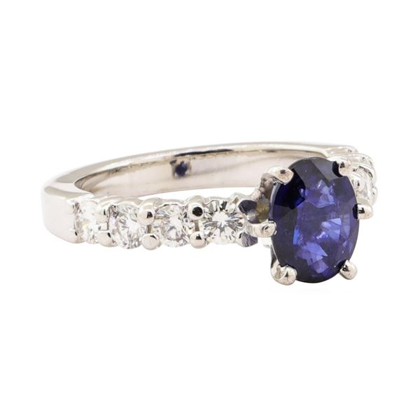 2.10 ctw Blue Sapphire And Diamond Ring - 14KT White Gold