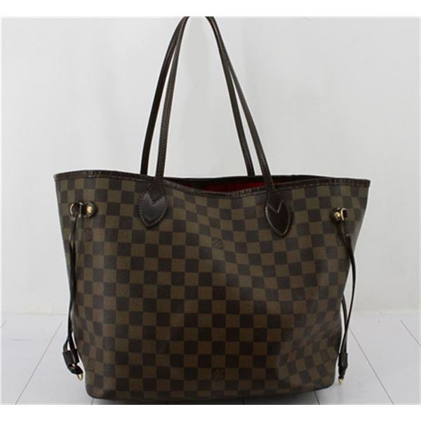 Louis Vuitton Damier Ebene Canvas Leather Neverfull MM Tote Bag