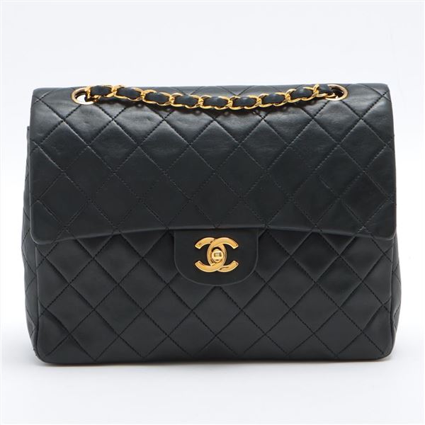 Chanel Classic Black Quilted Lambskin Leather Medium Double Flap Shoulder Bag