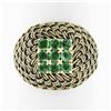 Image 1 : Vintage 18k Yellow Gold .72 ctw Round Emerald Twisted Wire Basket Weave Dome Rin