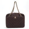 Image 1 : Chanel Brown Chevron Quilted Cotton CC Chain Shoulder Bag