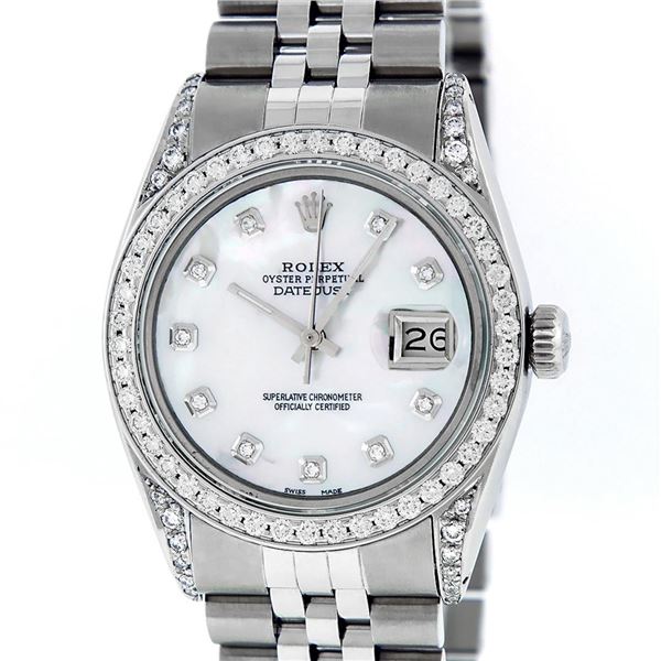 Rolex Mens Stainless Steel MOP Diamond Lugs 36MM Datejust