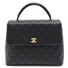 Image 1 : Chanel Vintage Black Quilted Caviar Leather CC Kelly Top Handle Flap Bag