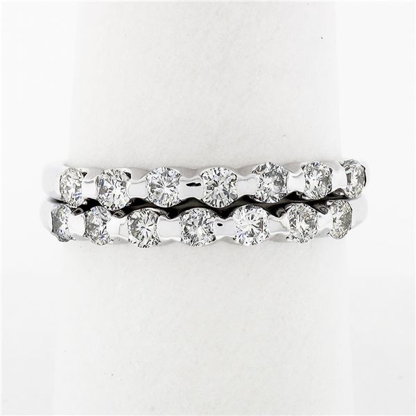 Pair of 14k White Gold 1.00 ctw Bar Set Round Brilliant Diamond Band Guard Rings