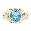 Image 1 : Estate 14k Two Tone Gold 2.10 ctw Oval Aquamarine Grooved Cocktail Ring