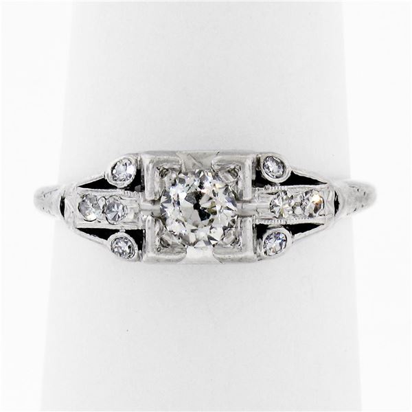 Art Deco Platinum 0.50 ctw Old European Diamond Engagement Ring