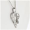 Image 3 : 10k White Gold Pave Set Single Cut Diamond Open Heart Flower Cluster Pendant Nec