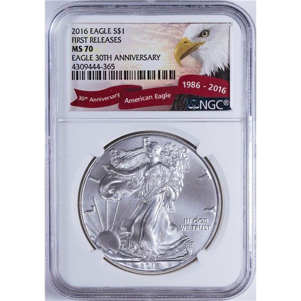 2016 $1 American Silver Eagle NGC MS70 30th Anniversary First Releases