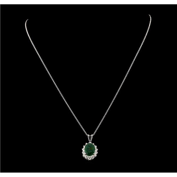 4.35 ctw Emerald and Diamond Pendant With Chain - 14KT White Gold