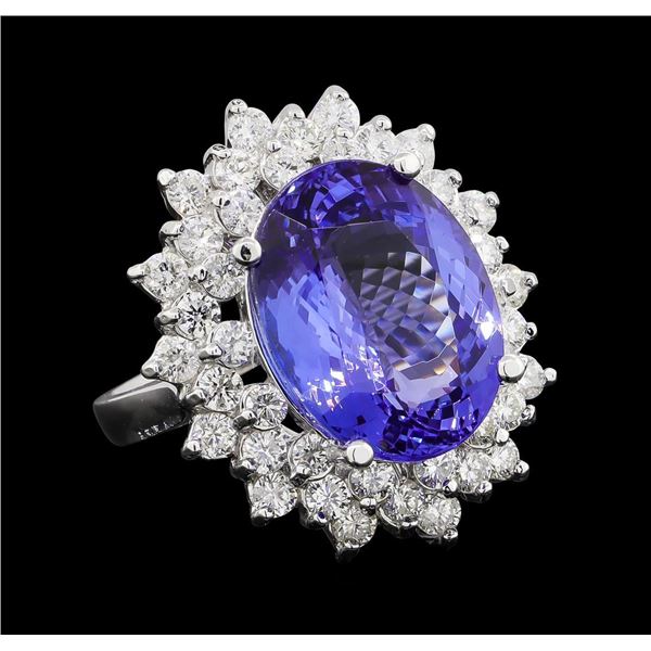 GIA Cert 11.27 ctw Tanzanite and Diamond Ring - 14KT White Gold