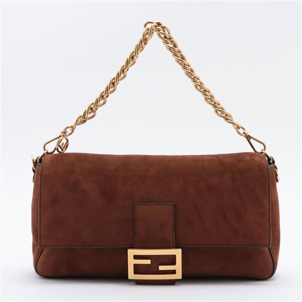 Fendi Brown Suede Mamma Baguette Shoulder Bag 8BR771