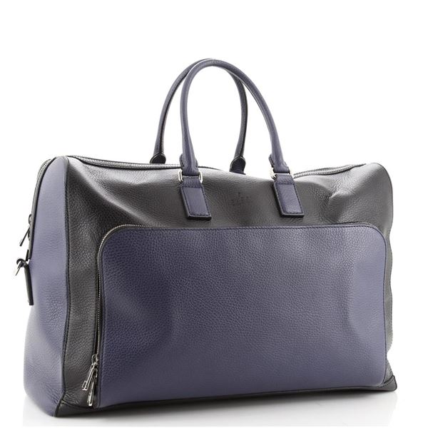 Gucci Blue Black Leather Cosmopolis Pocket Duffle Bag