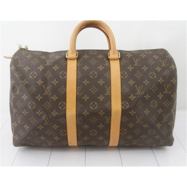 Louis Vuitton Brown Monogram Canvas Leather Keepall 45 cm Duffle Bag Luggage