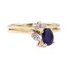 Image 1 : 0.91 ctw Blue Sapphire and Diamond Wedding Set - 14KT Yellow Gold